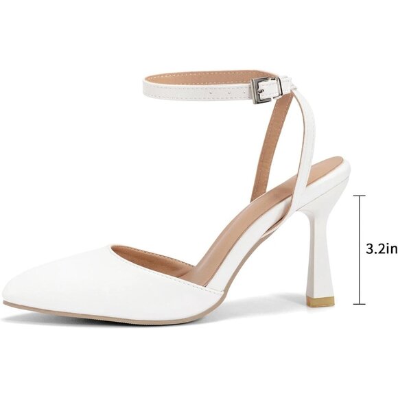 Bridal White Kitten Slingback Pumps Dressy Closed Toe Stiletto Heels for Women - Picture 2 of 8